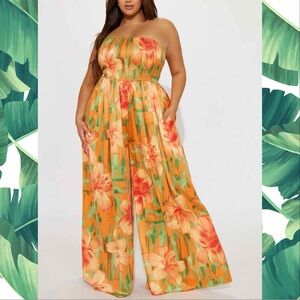 In The Flower Fields Satin Jumpsuit - Orange/combo